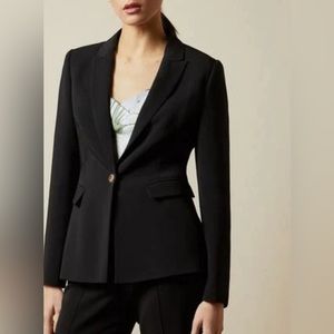 Anne Klein Women's Black Blazer with Oversized Golden Logo Button Size Small